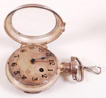 cca 1880 Spindli szerkezetű, elölkulcsos, üvegfedelű, ezüst (Ag) svájci zsebóra, arab számjegyű ezüs...