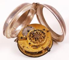 cca 1880 Spindli szerkezetű, elölkulcsos, üvegfedelű, ezüst (Ag) svájci zsebóra, arab számjegyű ezüs...