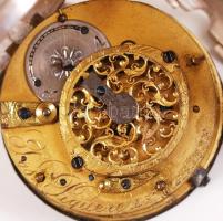 cca 1880 Spindli szerkezetű, elölkulcsos, üvegfedelű, ezüst (Ag) svájci zsebóra, arab számjegyű ezüs...