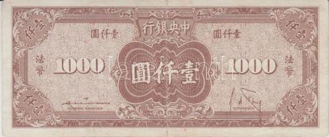 Kína 1945. 1000Y + 1999. 1Y + 5Y T:III,I
China 1945. 1000 Yuan + 1999. 1 Yuan + 5 Yuan C:III,I