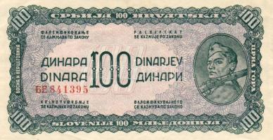 Jugoszlávia 1944. 100D T:I az előző árverésen szereplő darab sorszámkövető bankjegye!!