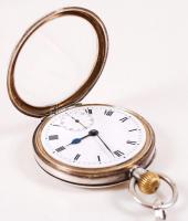 cca 1910 925-ös tisztaságú, porcelán számlapos, másodpercmutatós, ezüst (Ag) zsebóra ezüst (Ag) lánc...