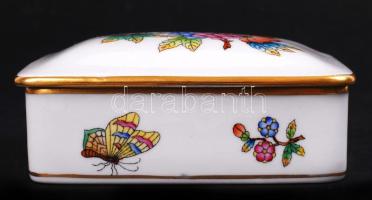 Herendi Viktória mintás dobozka, kézzel festett, jelzett, hibátlan, 10×8 cm