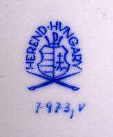 Herendi Viktória mintás dobozka, kézzel festett, jelzett, hibátlan, 10×8 cm