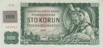 Csehszlovákia 1961. 100K cseh felülbélyegzéssel T:III Czechoslovakia 1961. 100 Korun Czech stamp C:F