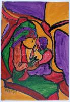 PCSM jelzéssel: Játszó gyerek. Vegyes technika, karton, 50×35 cm