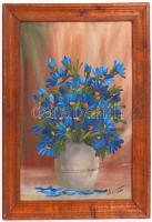 Olvashatatlan jelzéssel: Virág csendélet. Olaj, sérült vászon, gyűrött, keretben 50×30 cm