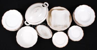 Zsolnay étkészlet, jelzett, kopott aranyozással, kisebb lepattanásokkal, repedésekkel, összesen:23 db