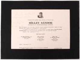 1937 Sélley Sándor emléklapos m. kir. honvéd-tözérfőhadnagy, festőművész gyászjelentése