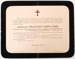 1897 Szenkviczi Palkovics Károly Esztergomvármegye 1849-ki kormánybiztosának, 1861-ki alispánjának, a herczeg Eszterházy javak volt zárgondnokának, volt orsz. képviselőnek gyászjelentése