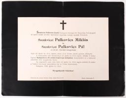 1908 Szenkviczi Palkovics Miklós és szenkviczi Palkovics Pál cs. és kir. vezérkari őrnagyok gyászjelentése