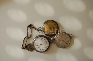 3 klf márkájú Omega, Magnat, Doxa régebbi zsebóra, egyikhez óralánc, javítandó állapotban