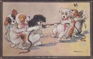 The tug of war, C. W. Faulkner & Co., London, Series 1317 dogs s: A. E. Kennedy
