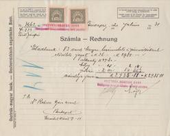 1920. Osztrák-Magyar Bank számlája két darab 5f értékű értékpapír-forgalmi adó bélyeggel T:III