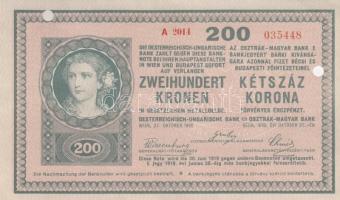 1918. 200K "A 2014" (2x) sima hátlappal, sorszámkövető, lyukasztott T:II