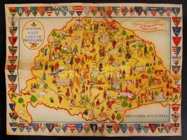 cca 1930 Emlékezzünk Nagy Magyarországról. A Pesti Hirlap ajándéka. Coloroffset nyomás, területi és népességi statisztikával, vízfoltos, 39x52cm