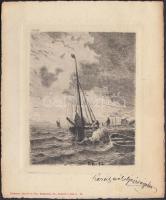Boat, etching 'Ferenczy József és társa, Budapest' (12 × 14.5 cm) (EK)