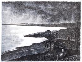 Nechánszky József (1936-): Szigligeti este. Rézkarc, papír, jelzés nélkül, 18×23 cm