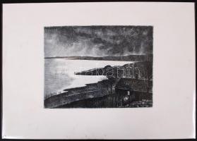 Nechánszky József (1936-): Szigligeti este. Rézkarc, papír, jelzés nélkül, 18×23 cm