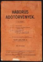 1916 Háborús adótörvények I-III. Magy., jegyz. dr. Túry Zoltán. Bp., "Az Adó" Szerkesztősége, 69p