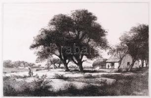 Gy. Molnár István (1933-): Tanyaudvar. Rézkarc, papír, jelzés nélkül, 19×28 cm