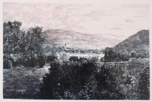 Csanády András (1929-): Falu a völgyben. Rézkarc, papír, jelzés nélkül, 19×28 cm