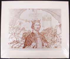 Pásztor Gábor (1933-2012): Államalapítás. Selyem, karton, jelzés nélkül, 28×37 cm