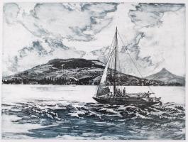 Csurgói Máté Lajos (1931-2001): Vitorlás a Balatonon. Rézkarc, papír, jelzés nélkül, 29x41 cm
