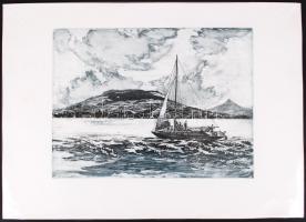 Csurgói Máté Lajos (1931-2001): Vitorlás a Balatonon. Rézkarc, papír, jelzés nélkül, 29x41 cm