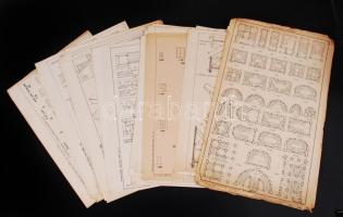 cca 1900-1940 Építész, ács rajzok, különféle építmények elkészítéséhez, kb 50 db