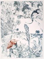 Tuka László (1924-2007): Madár. Rézkarc, papír, jelzés nélkül, 41×27 cm