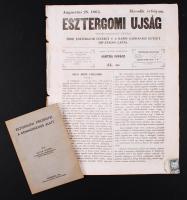 1864/1934 2db esztergomi kiadvány: Esztergomi Ujság. Vegyes tartalmu hetilap. II/34. szám; Etter Ödön: Esztergom pénzügyei a kommunizmus alatt. Esztergom, 1934, különlenyomat a "Magyar Sion" 1934. évi évfolyamából, 36p