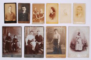 cca 1880-1910 11 db keményhátú fotó különböző műtermekből kabinet és vizitkártya méretben / vintage photos