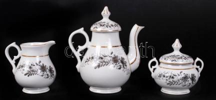 Kézzel festett kiöntő és cukortartó, jelzés nélkül, hibátlan, összesen: 3 db