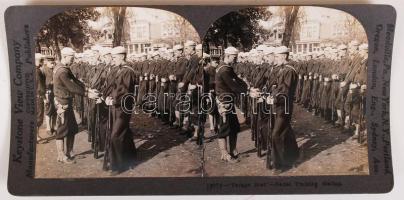 cca 1918 I. világháború. Amerikai haditengerészek . Sztereófotó. /  cca 1918 World War I. Navy soldiers. Military stereo photo