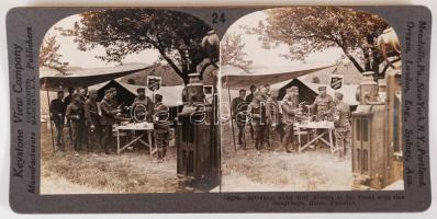 cca 1918 I. világháború. Amerikai üdvhadsereg a Rajnánál . Sztereófotó. / cca 1918 World War I. Salvation army at the Rehin. Military stereo photo