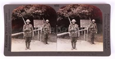 cca 1918 I. világháború. Franciaország Amerikai front határ. Sztereófotó. /  cca 1918 World War I. American bridgehead boundary. Military stereo photo