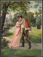 cca 1900 Magyar huszár a kedvesével 2 db litho kép / Hussar 2 litho pictures 26x20 cm