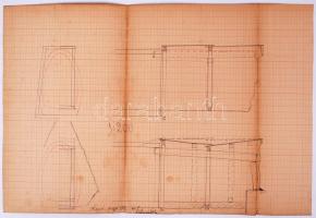 1897 A Káposztásmegyeri vízmű és Szentendre közötti összekötés tervei 4 db nagyméretű tervrajz és sz...