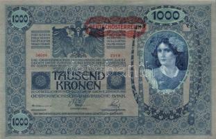 1902. 1000K (3x), piros "Deutschösterreich" bélyegzővel T:II-