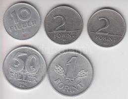 1969. 10f Al "0" belső átmérője nagyobb + 1992. 50f + 1989. 1Ft sugaras + 2000. 2Ft (2x) klf változatok T:vegyes