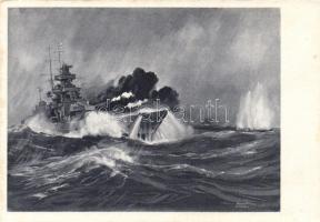 Battle between Scharnhorst and HMS Renown, artist signed (fl)