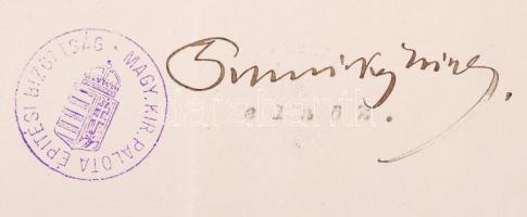 1900 báró Podmaniczky Frigyes a Királyi Vár Építési Bizottság elnöke által aláírt hivatalos levél, a...