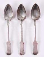 3 db ezüst (Ag.) kiskanál, jelzett, monogramos, h:15 cm, nettó:79 g.