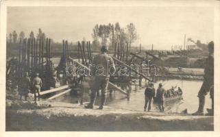 WWI K.u.k. military, bridge construction photo; 'K.u.k. Arbeiterabteilungskommando auf SMS Custoza'