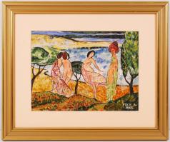 Fock A. jelzéssel: Fürdőzők. Olaj, karton, keretben, 21×27 cm