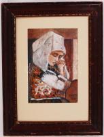 Edith jelzéssel: Imádkozó asszony. Olaj, vászon, keretben, 24×15 cm