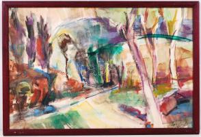 Igaly József (1905-1980): Erdei út. Akvarell, papír, jelzett, üvegezett keretben, 35×53 cm