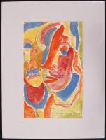 Cs. Németh Miklós (1934-2012):Női fej és írás. Akvarell, papír, jelzett, paszpartuzva, 27×16 cm