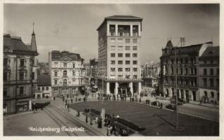 Liberec, Reichenberg; Tuchplatz / square, Grand Café General, the shop of Karl Köppl Pianos, language school